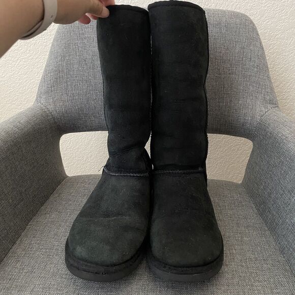 Ugg Australia 5815 Sheepskin Classic Tall Black Womens Boots Size 7 SB09 - Picture 3 of 7